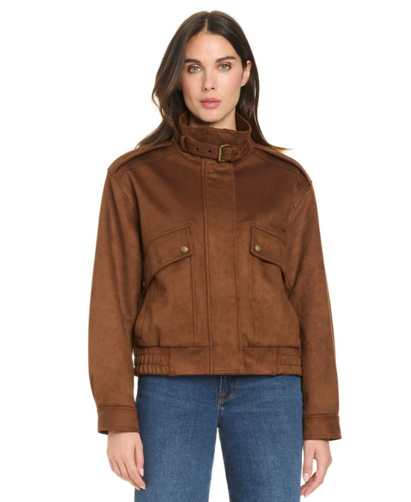 Women's Faux Suede Drop-Shoulder Bomber Jacket
