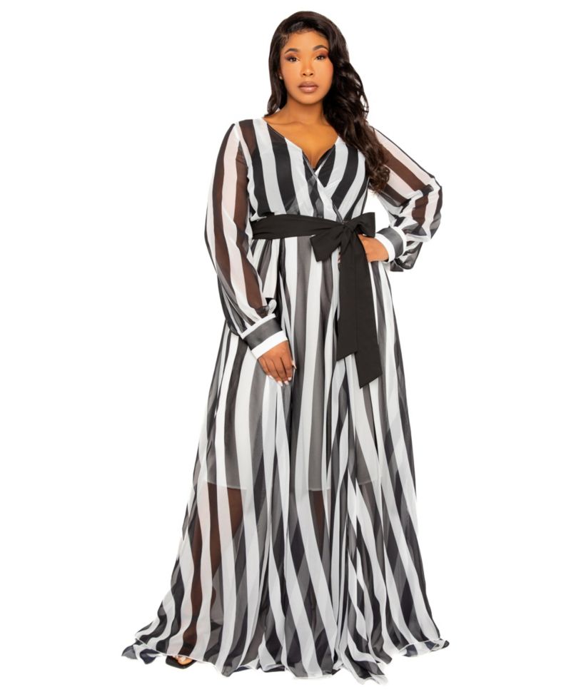 Plus Size Stripe Surplice Maxi Dress