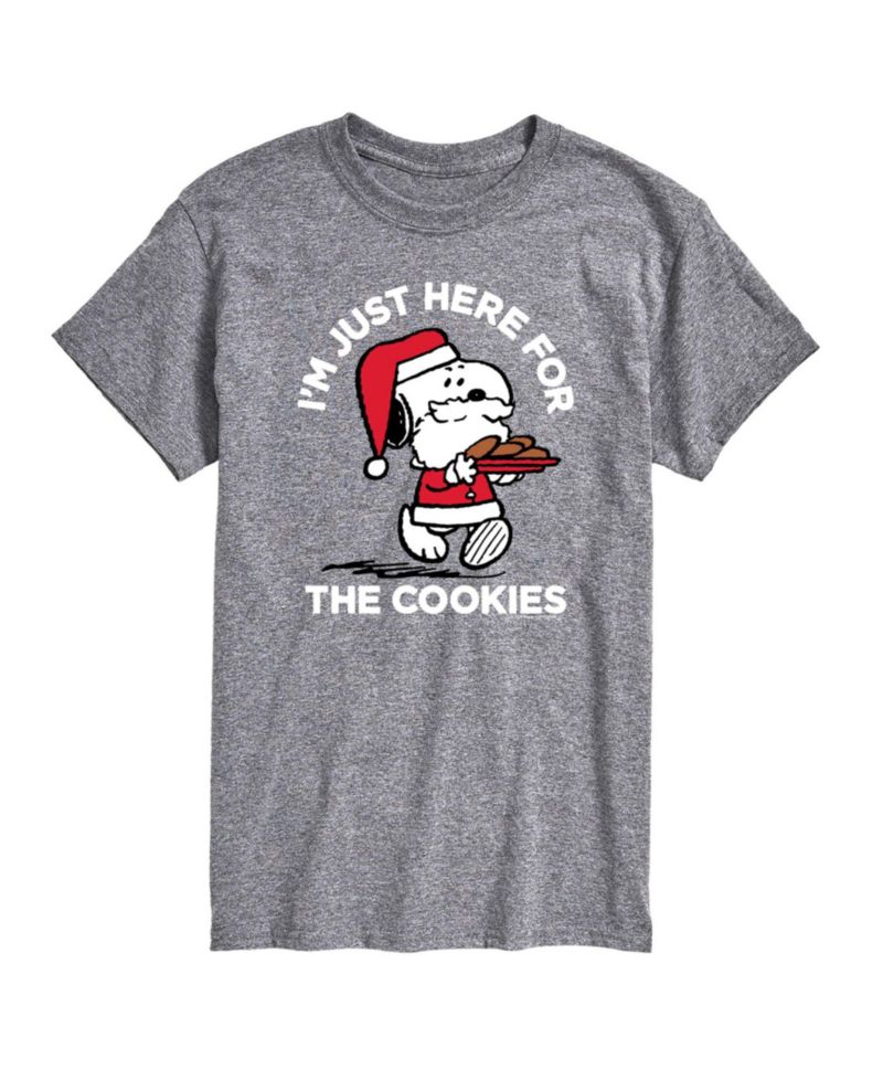 Men's Peanuts Santa Snoopy I'M Just Here for the Cookies Graphic Short-Sleeve T-Shirt