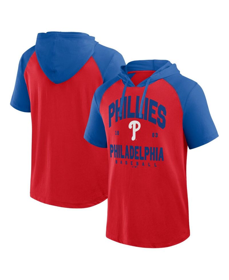 Men's Red Philadelphia Phillies Prime Raglan Short Sleeve Hoodie T-Shirt