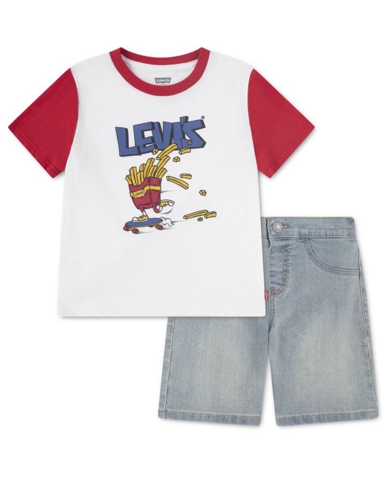 Boys' 4-7 Crewneck T-Shirt and Denim Shorts, 2-Piece Set
