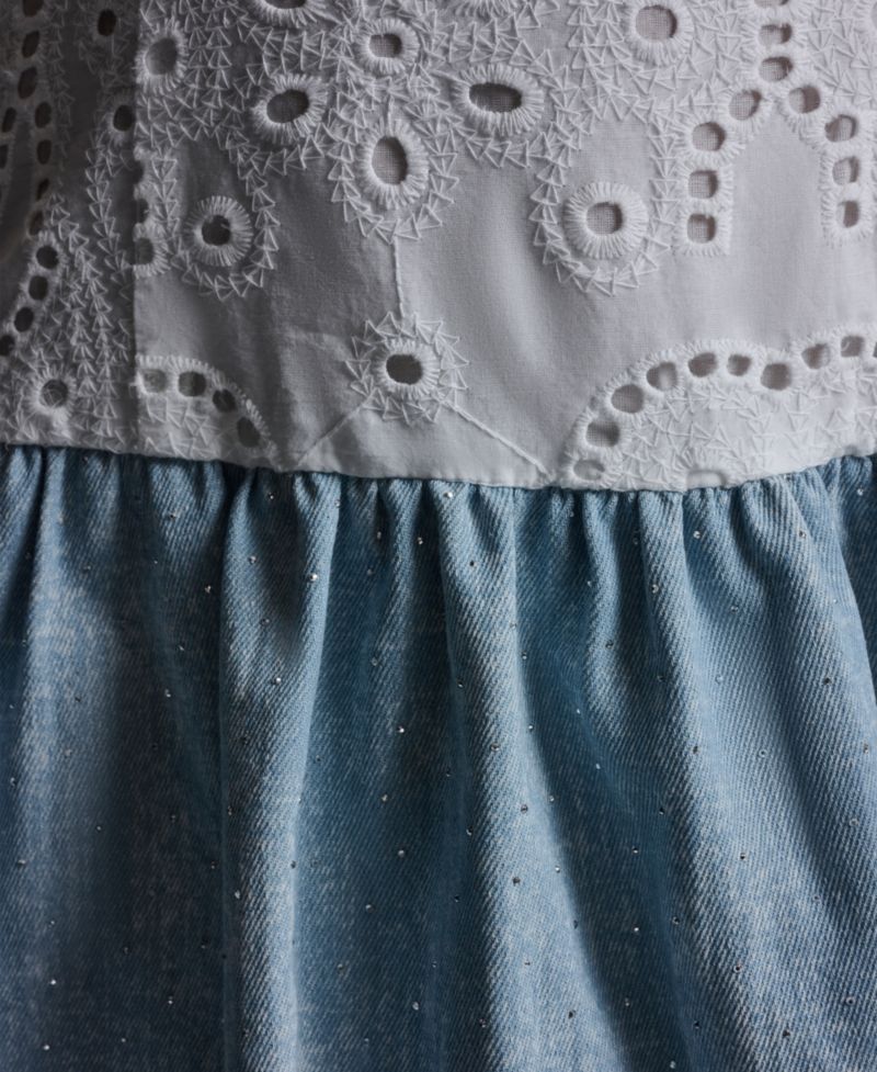 Women's Eyelet Detail Sleeveless Square Neck Bubble Hem Mini Dress