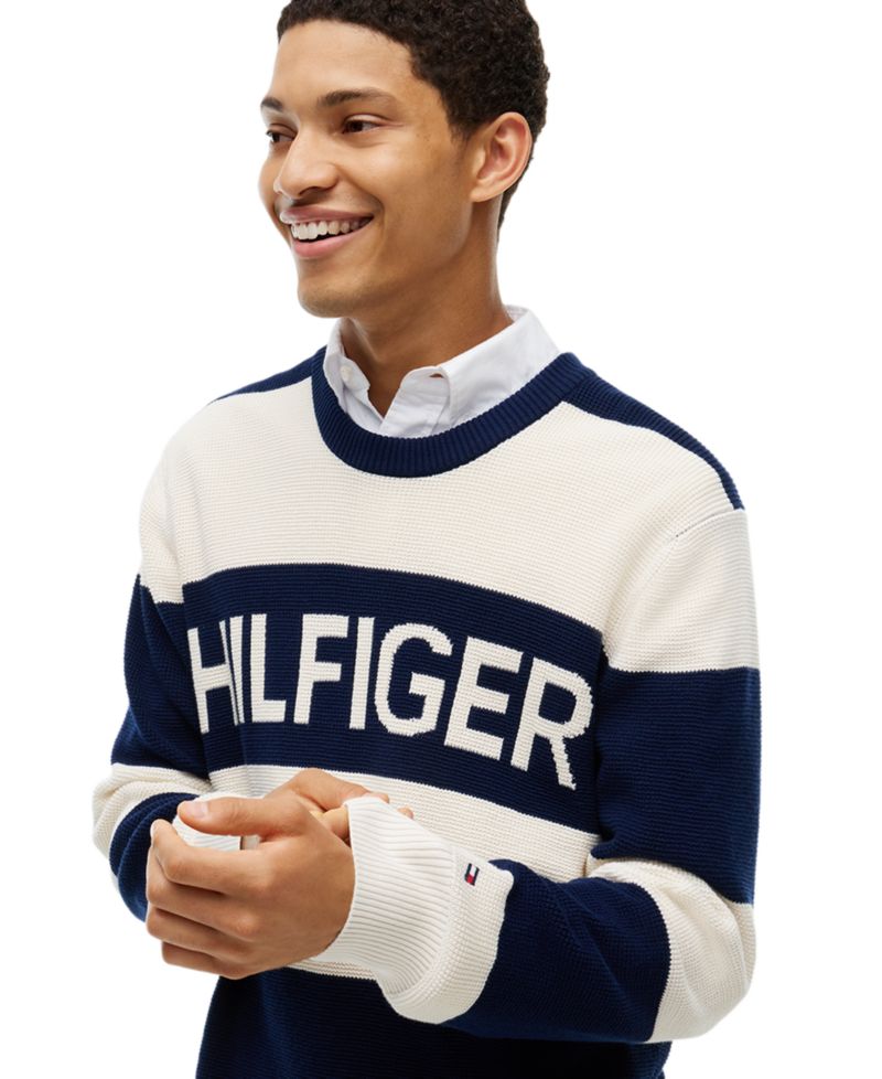 Men's Waffle Cotton Graphic Crewneck Sweater