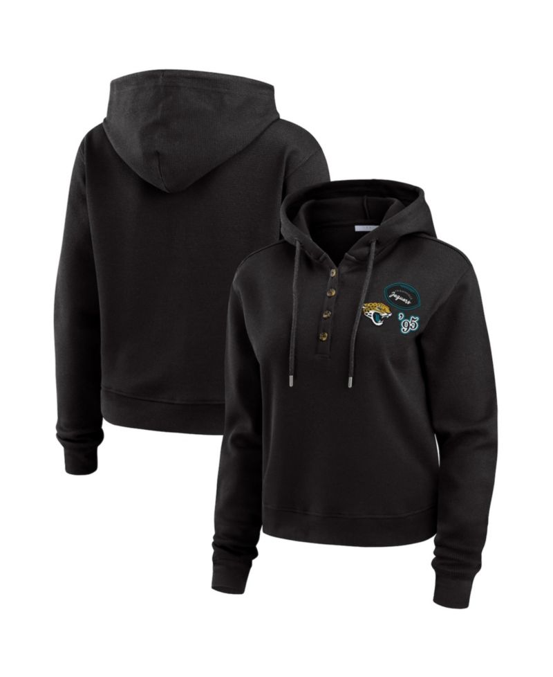 Women's Black Jacksonville Jaguars Waffle Pullover Hoodie