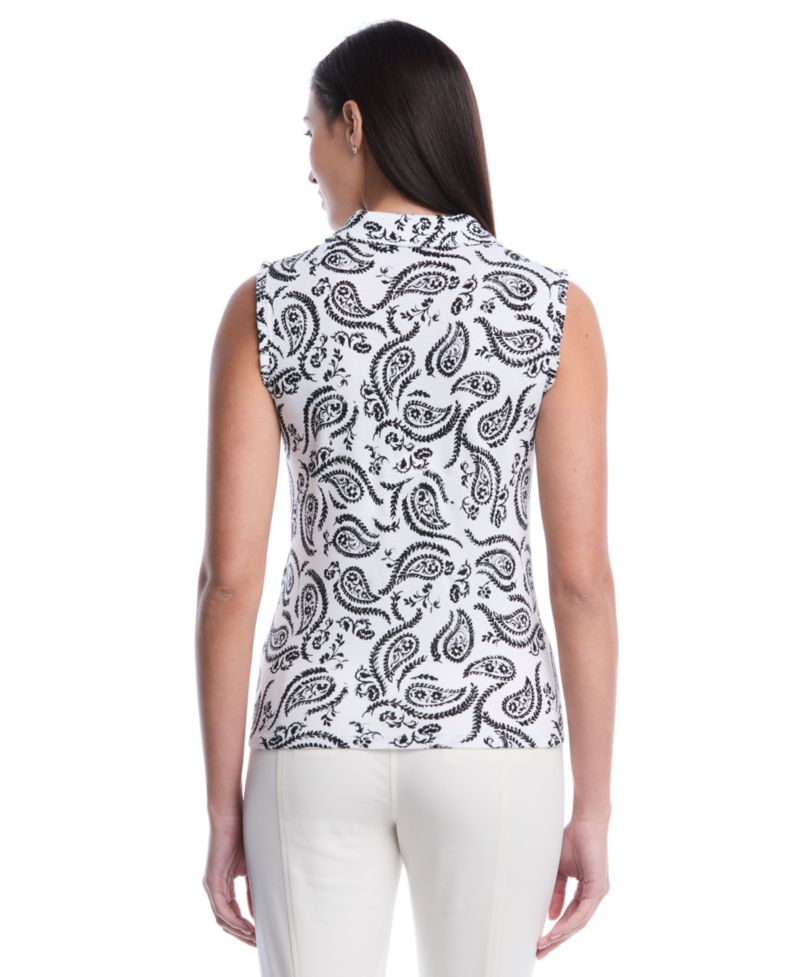 Petite Paisley Print Ruffle Trim Sleeveless Polo Shirt