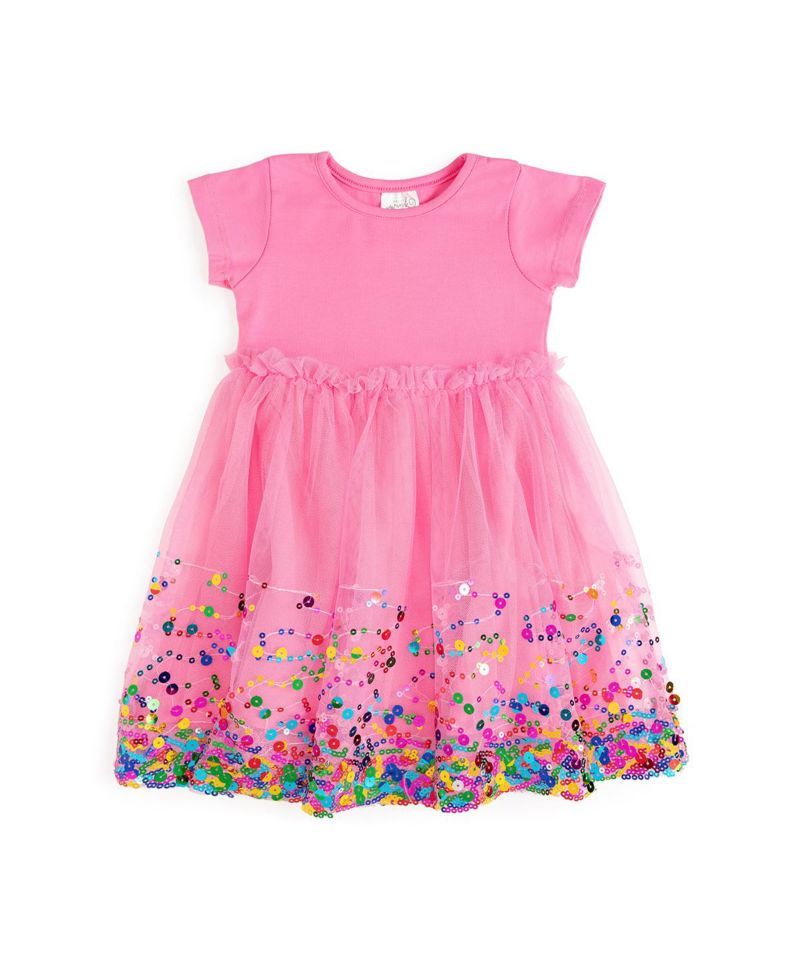 Little Girls Raspberry Confetti Short Sleeve Tutu Dress