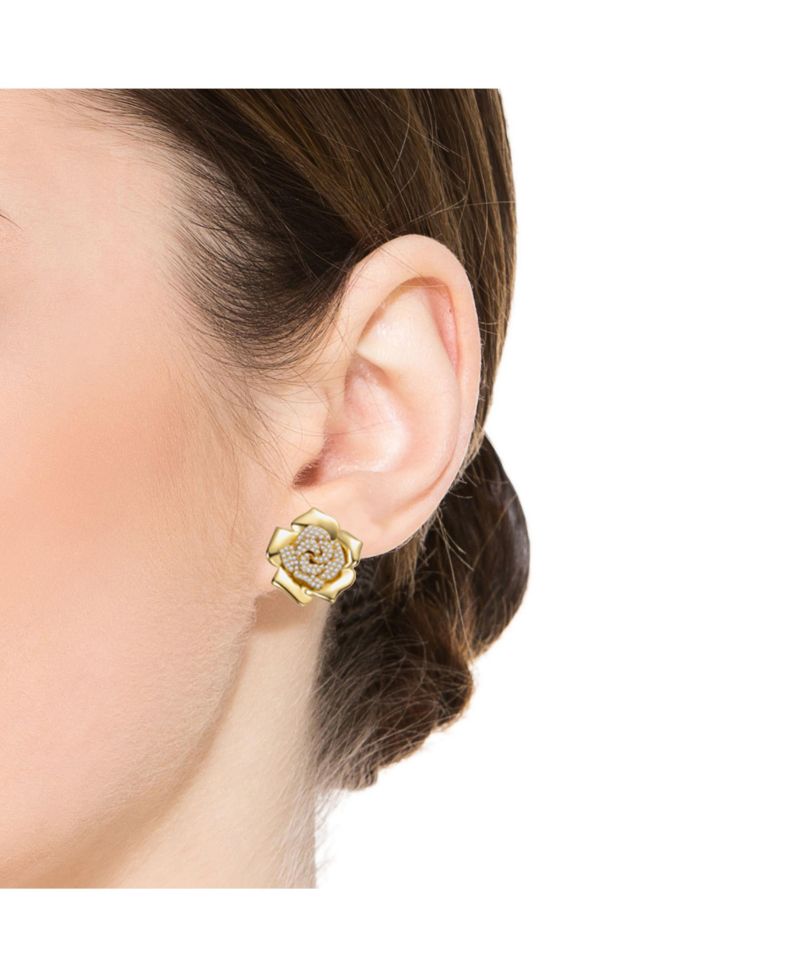 14K Gold Plated CZ Big Heavy Flower Statement Earrings