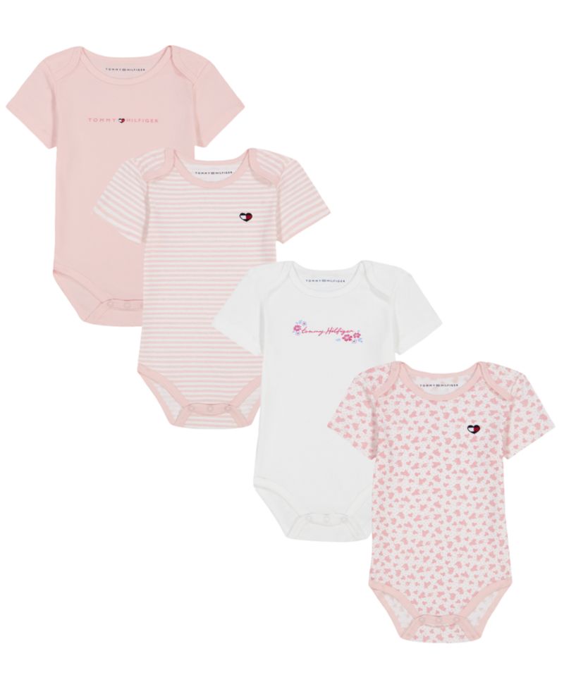 Baby Girls' Short-Sleeve Bodysuits, 4-Pack