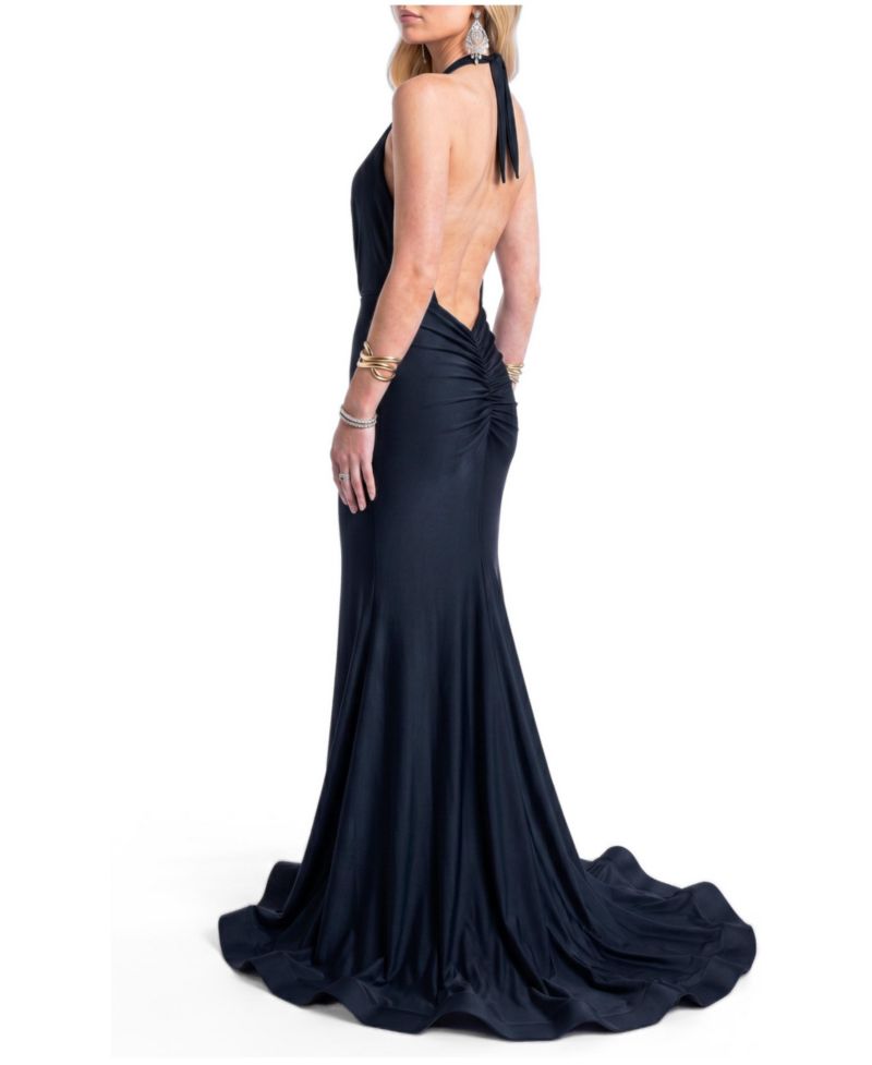 Women's Plunging Halter Open-Back Mermaid Gown