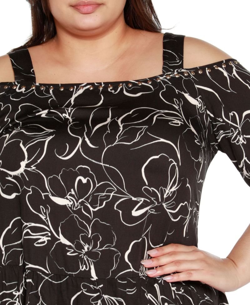 Black Label Plus Size Embellished Cold Shoulder Top