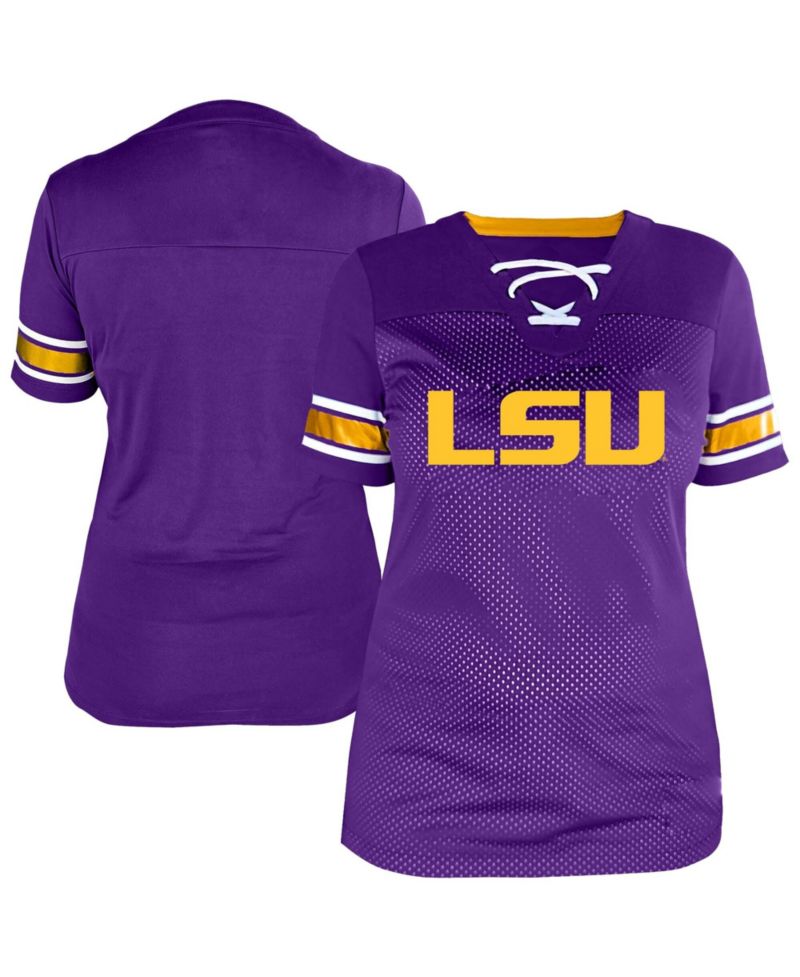 Women's Purple LSU Tigers Plus Size Mesh Overlay Lace-Up Jersey T-Shirt