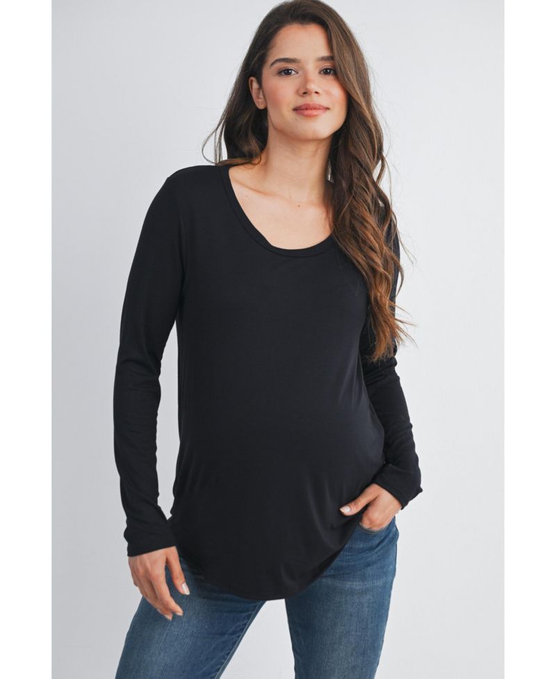 Maternity Casual Scoop Neck Long Sleeve Nursing Top
