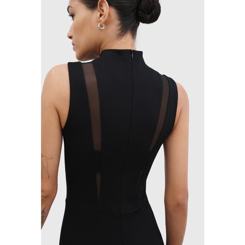 Women's Amelia Mesh-Cutout High-Neck Back-Slit Fitted Evening Midi Dress