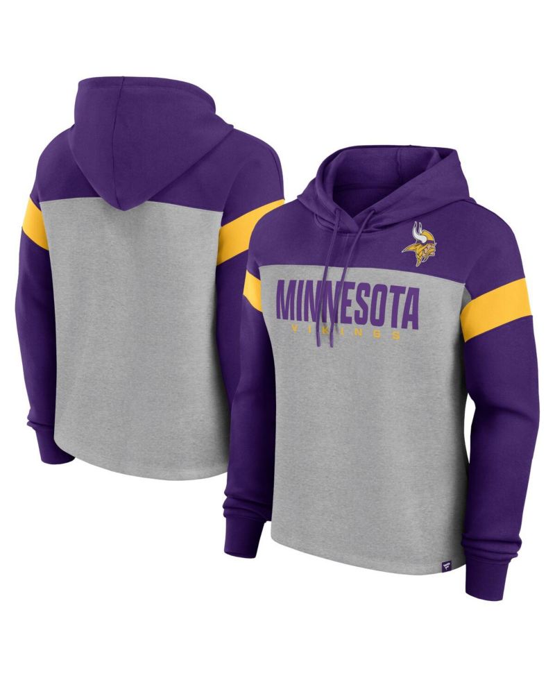 Women's Heather Gray/Purple Minnesota Vikings Bold Play Call Pullover Hoodie