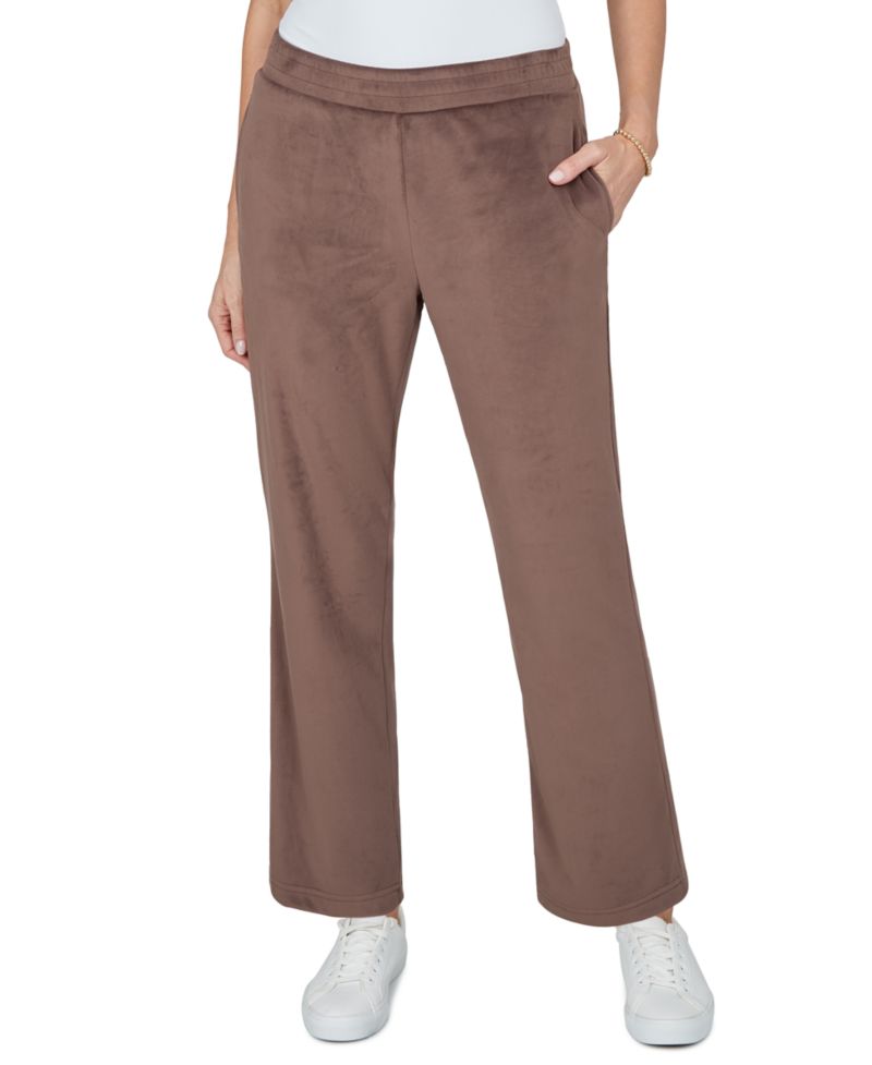 Petite Elastic-Waist Straight Faux-Suede Pants
