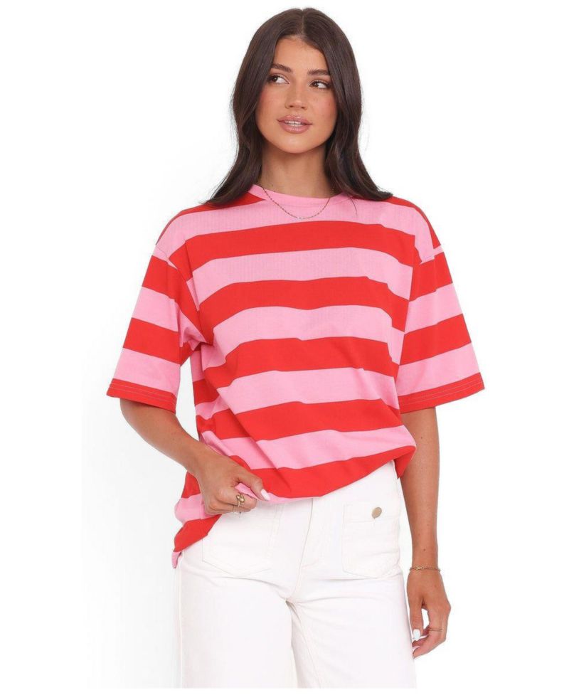 Women's Striped Crewneck Cotton-Blend Zestora Tee