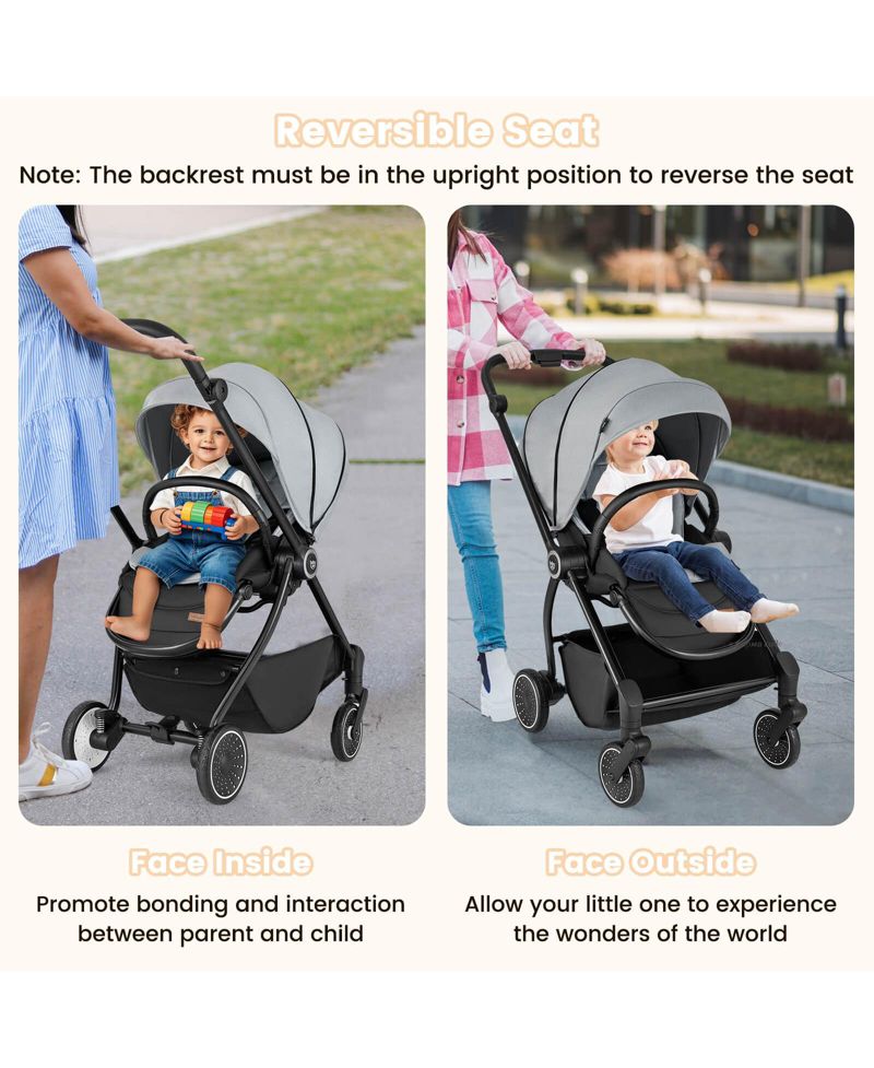 Baby Stroller Foldable Infant Pram with Reclining Backrest Handle