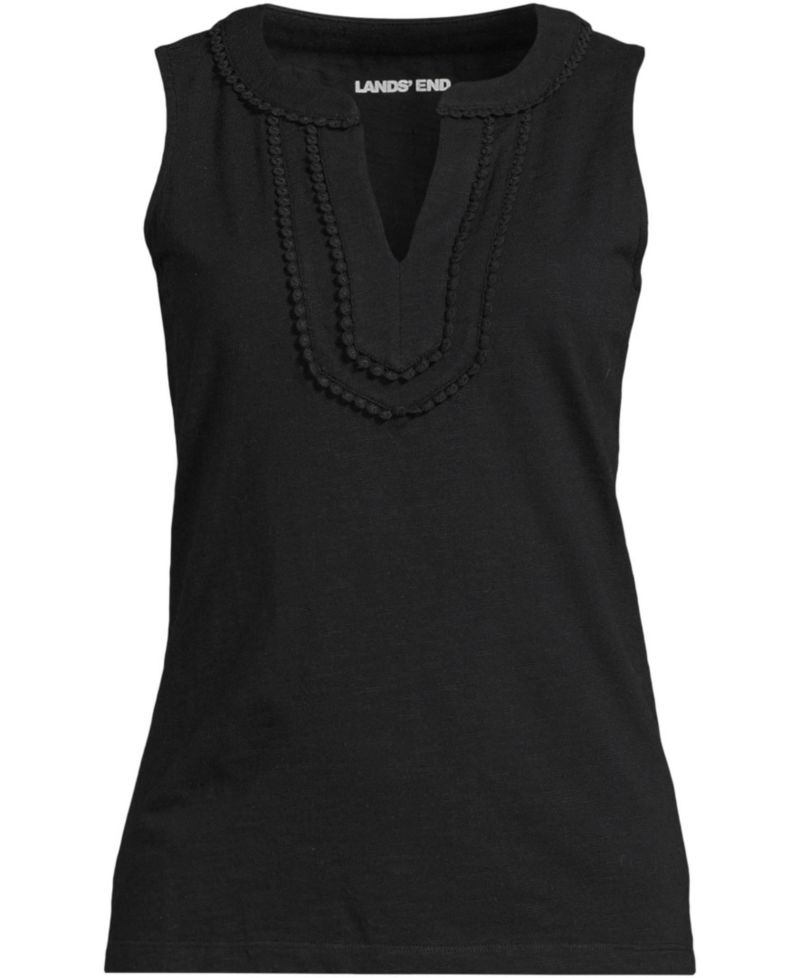 Plus Size Slub Decorative Trim Tank Top