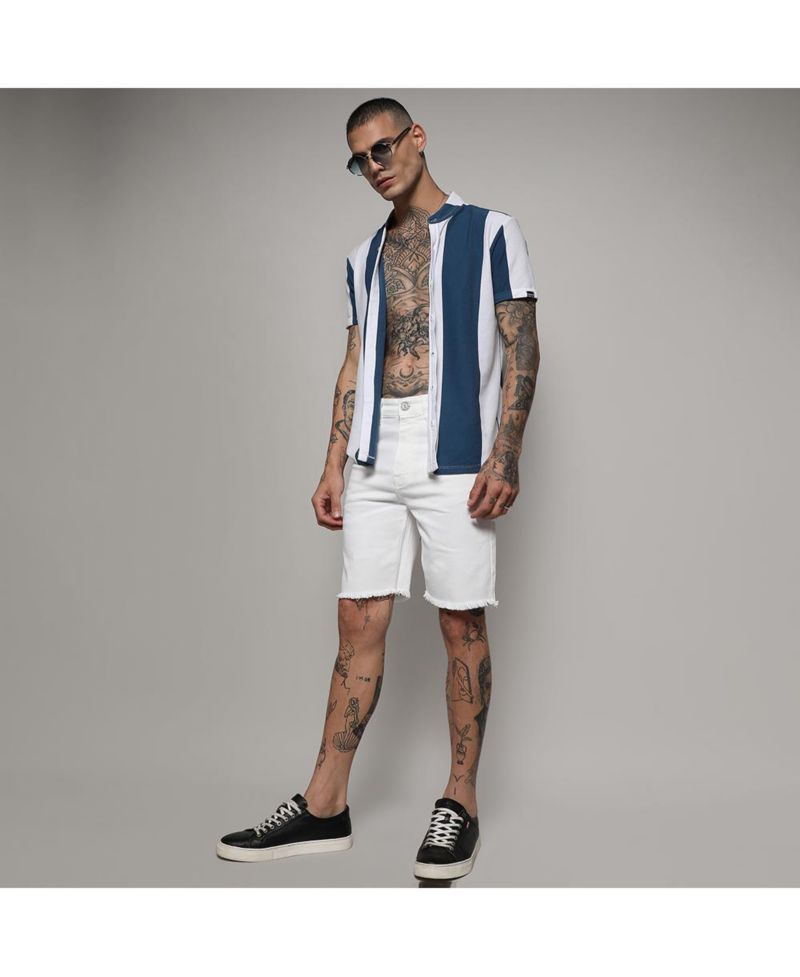 Men's Knitted Blue Vertical Striped Shirt