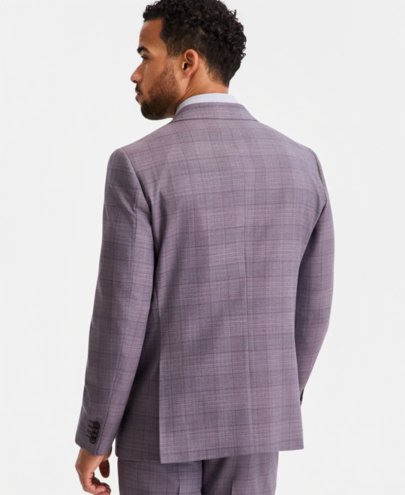 Men's Modern-Fit Wool-Blend Purple Plaid Suit Separates Jacket