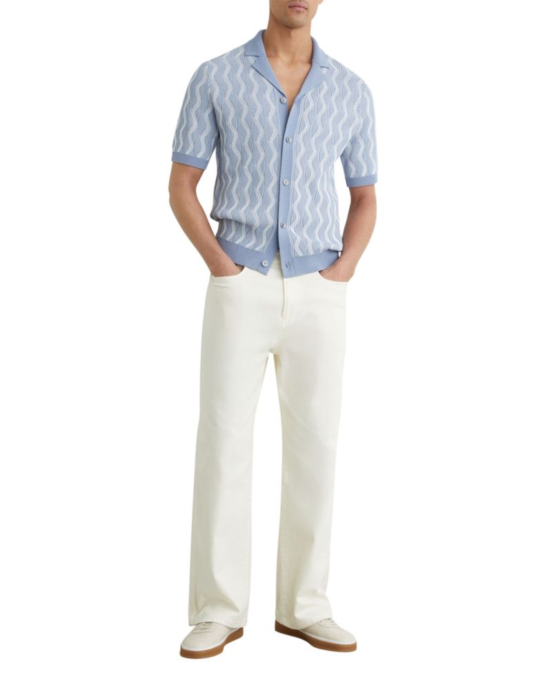 Men's Johnny Cuban Button Through Wave Stripe Shirt