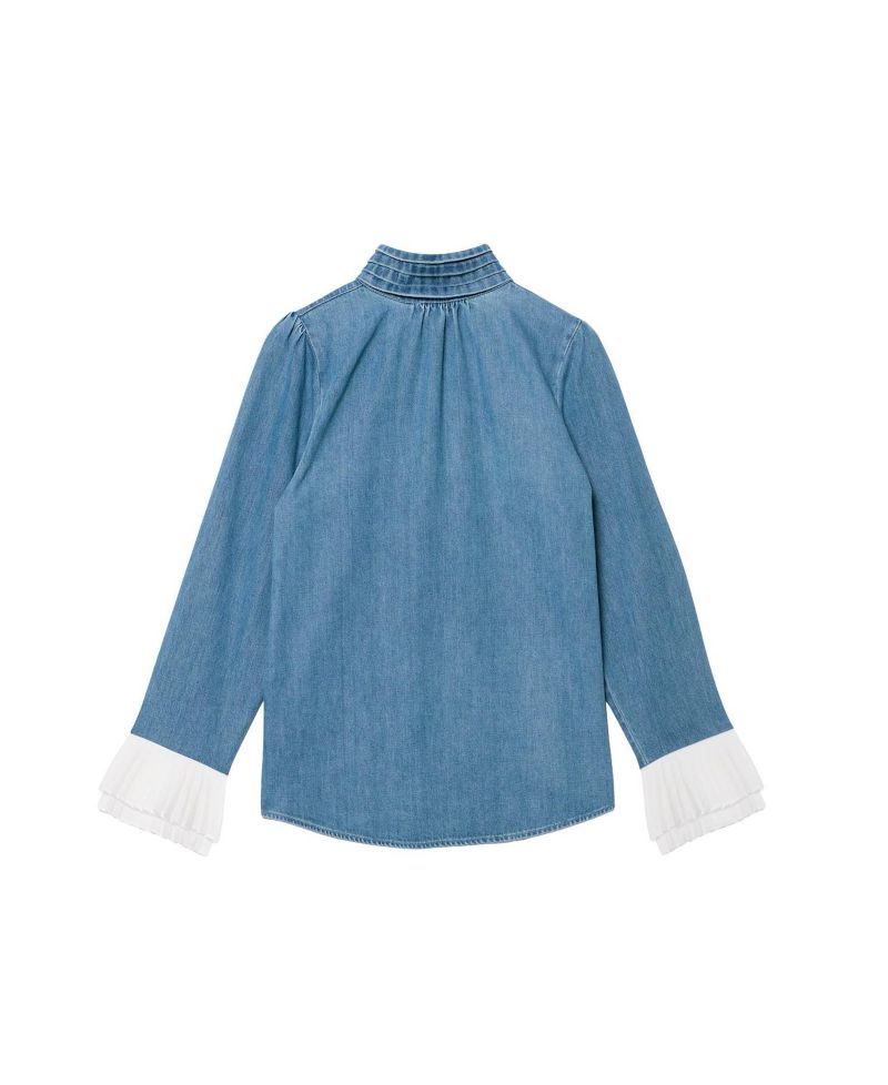 Women's Denim Contrast Cuff Blouse