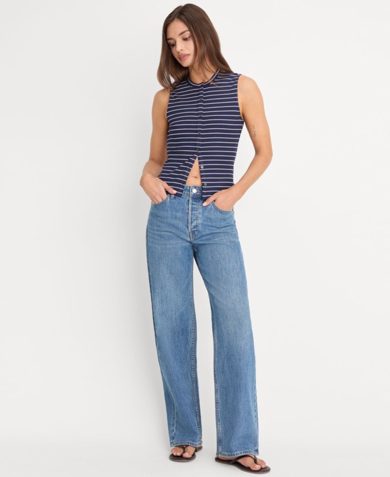 Women's Striped Button-Front Top, Regular & Plus Size