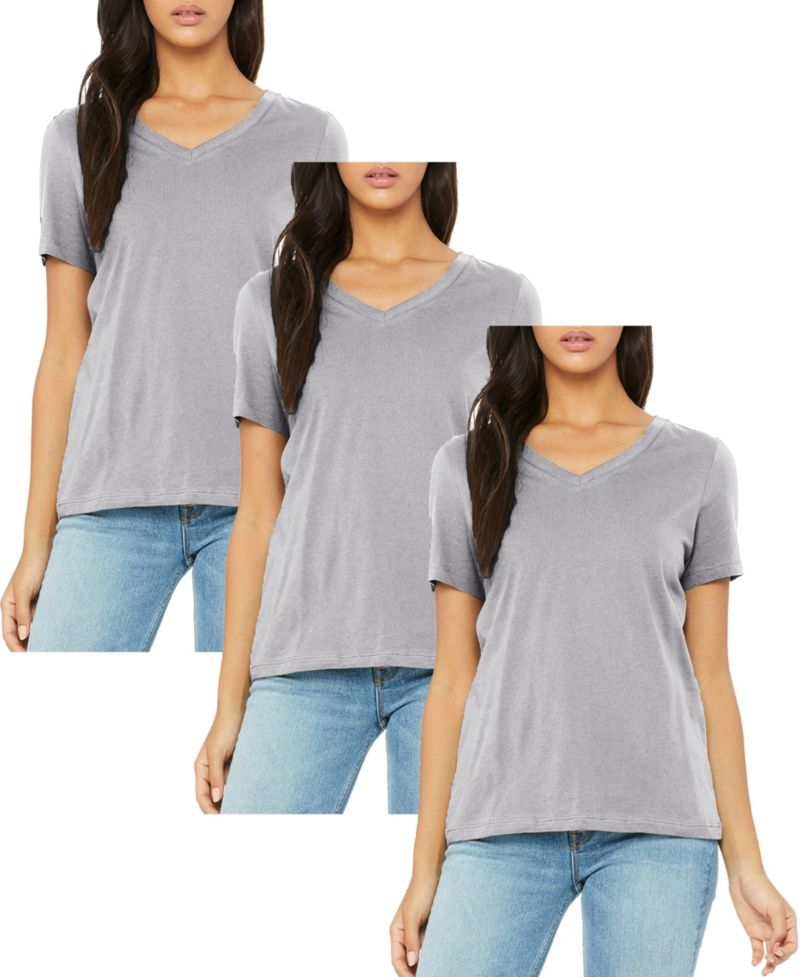 Women's Loose Fit Short Sleeve V-Neck Cotton Stretch Tees-3 Pack