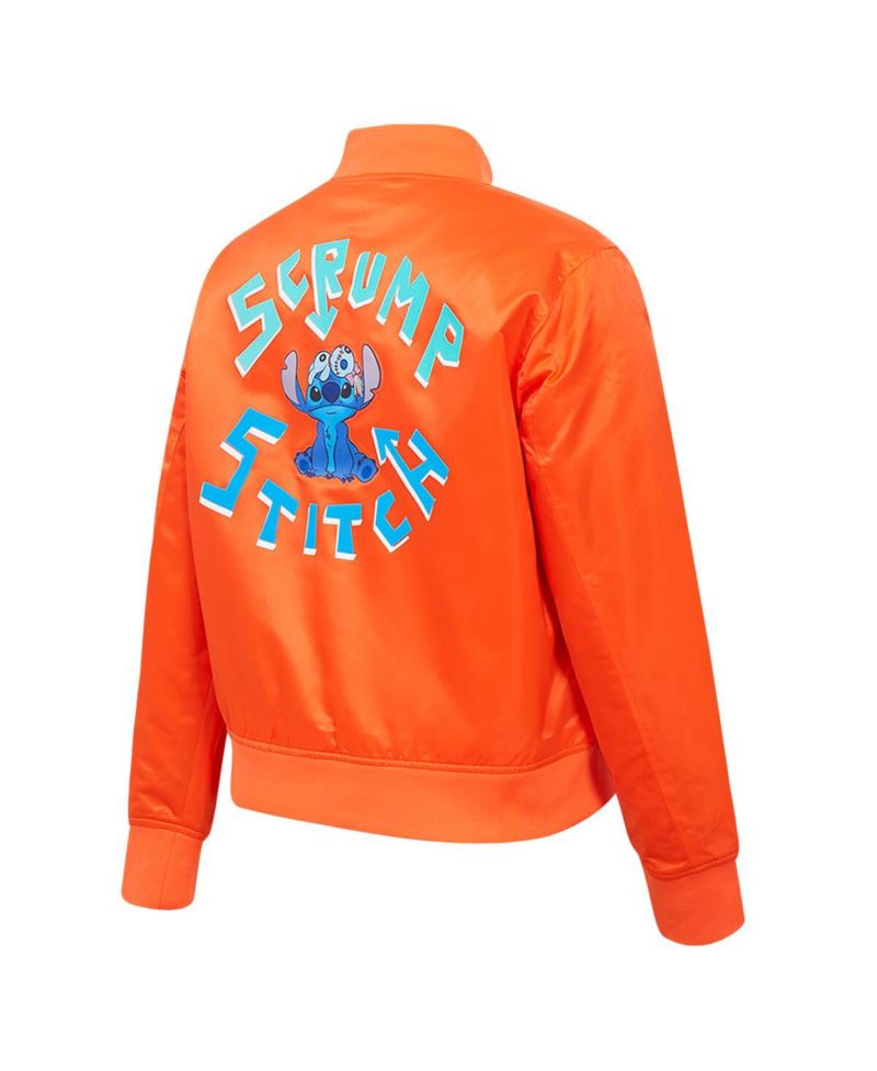 Women's Orange Lilo and Stitch Scrump Stitch Full-Snap Satin Jacket