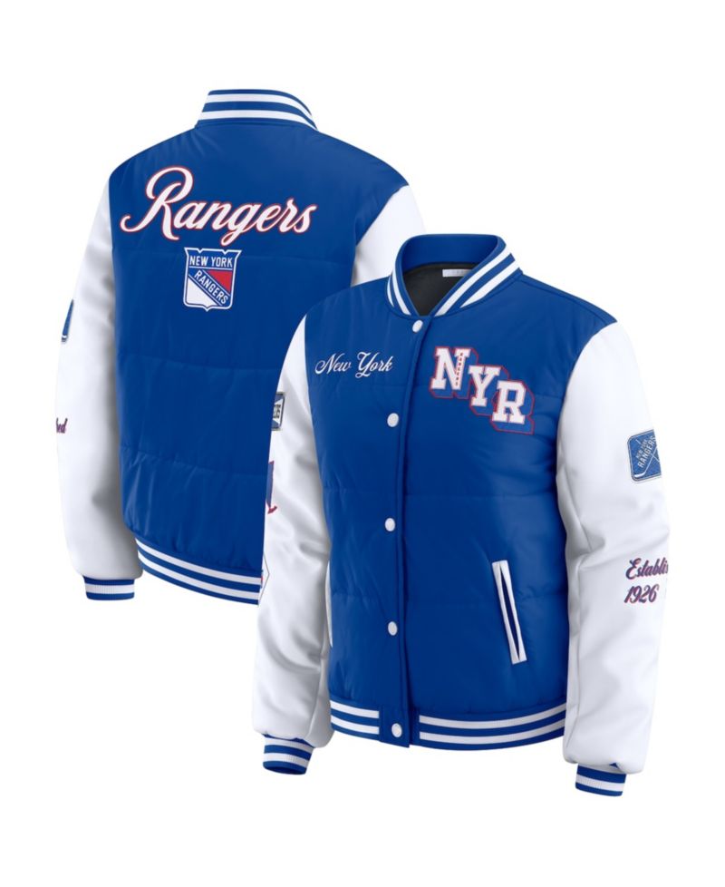 Women's Blue/White New York Rangers Varsity Full-Snap Puffer Jacket