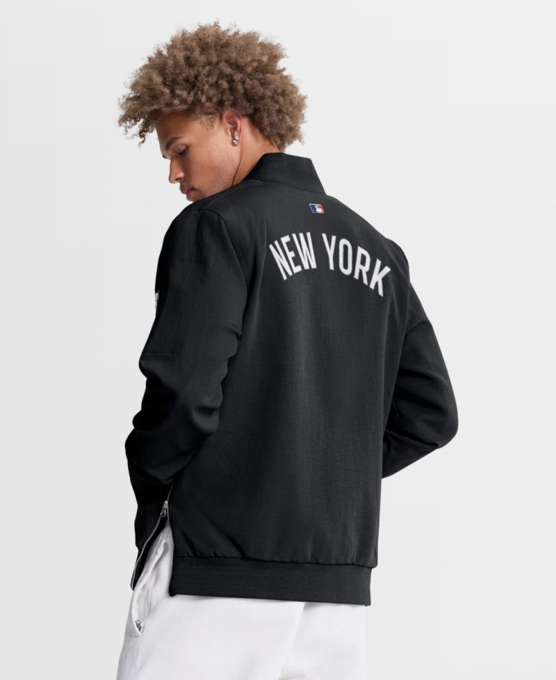 Men's Black New York Mets Authentic Collection Dugout Relaxed Full-Zip Bomber Jacket