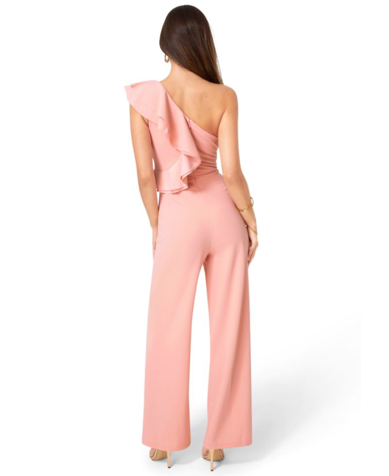 Women's Scuba Crepe Wide-Leg Ruffle-Sleeve Jumpsuit