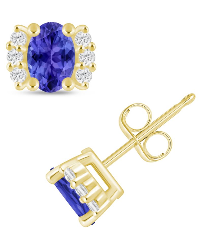 Emerald (1 ct. t.w.) & Diamond (1/6 ct. t.w.) Bracket Stud Earrings in 10k Gold
