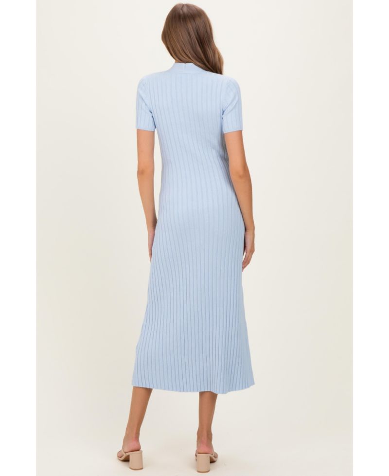 Maternity Ribbed-Knit Tie-Neck Short-Sleeve Dress