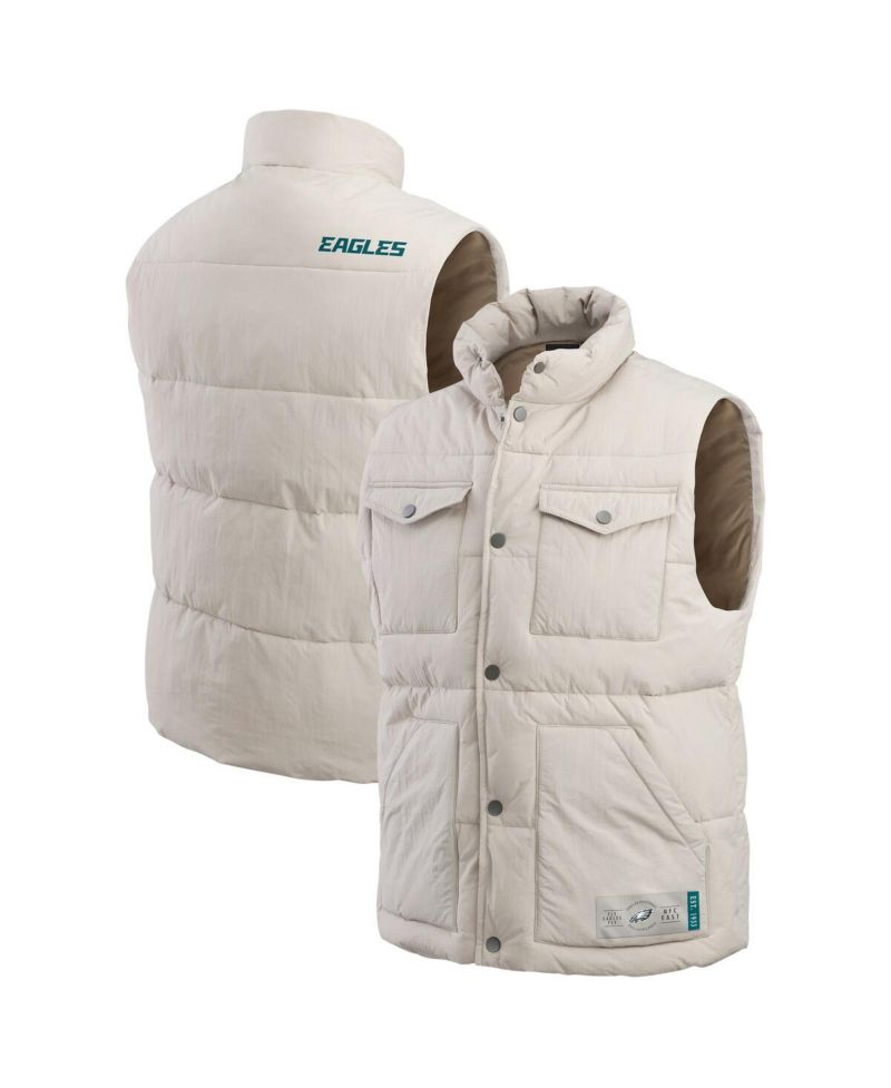 Men's Cream Philadelphia Eagles Puffer Full-Snap Vest