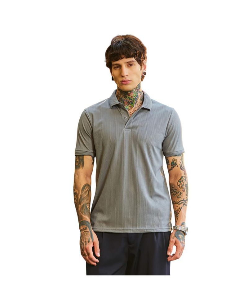 Men's Coin Grey Ribbed -Tactile Polo T-Shirt