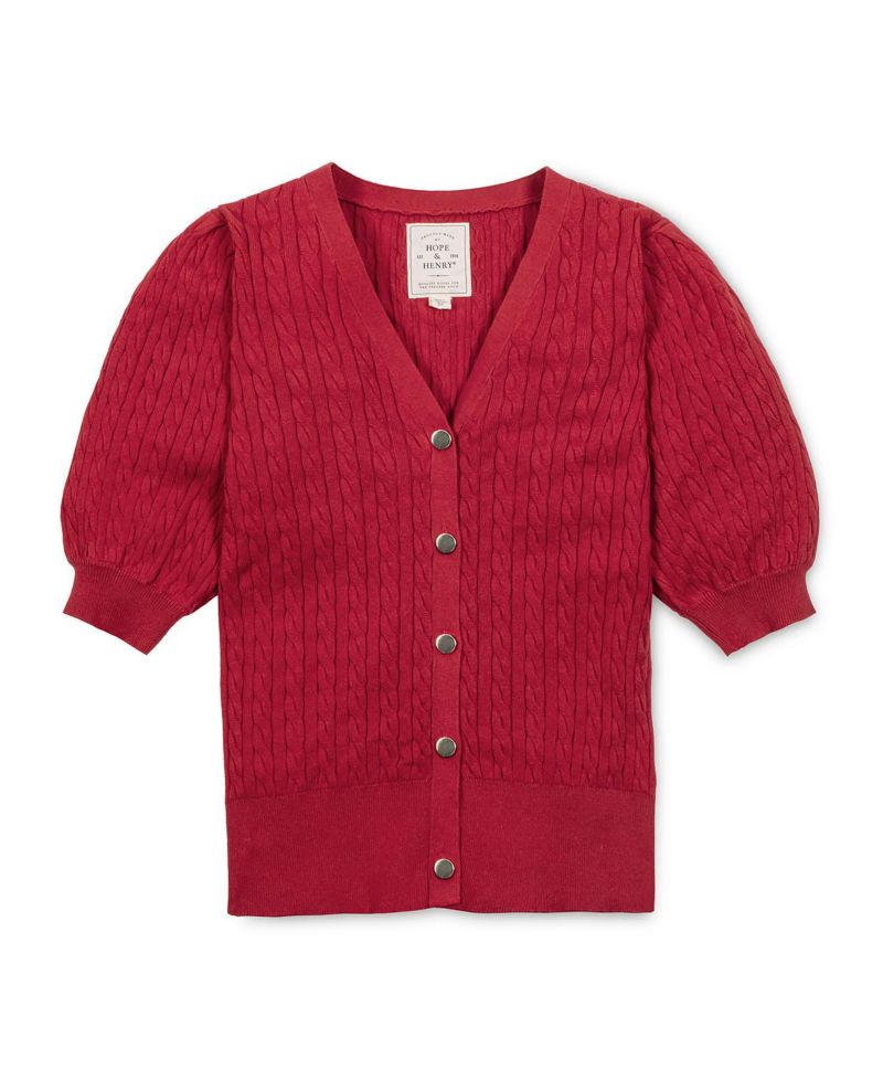 Women's Hope and Henry Organic Puff Sleeve Button Front Sweater
