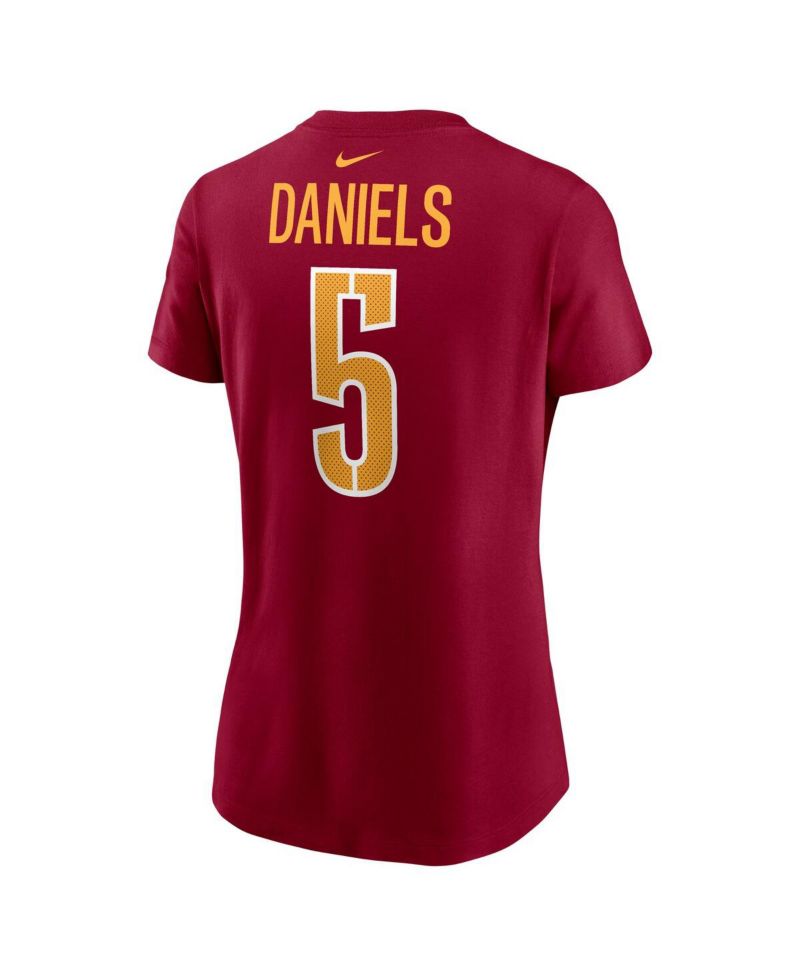 Women's Jayden Daniels Burgundy Washington Commanders 2024 NFL Draft First Round Pick Name & Number T-Shirt
