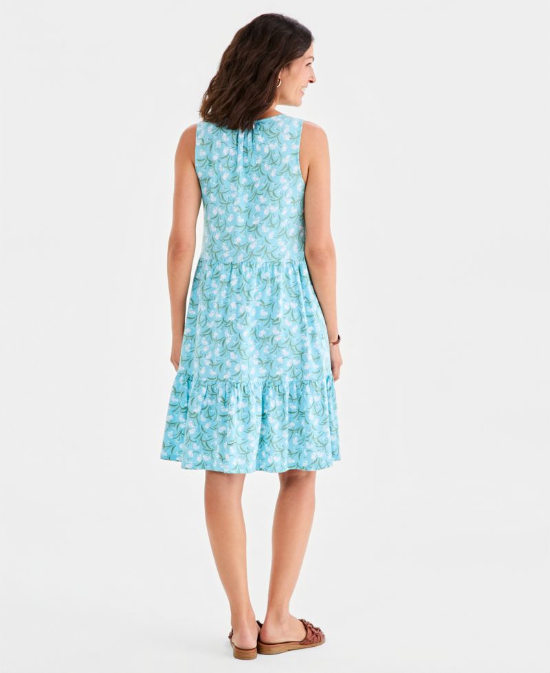 Petite Printed Round-Neck Tiered Tank Dress