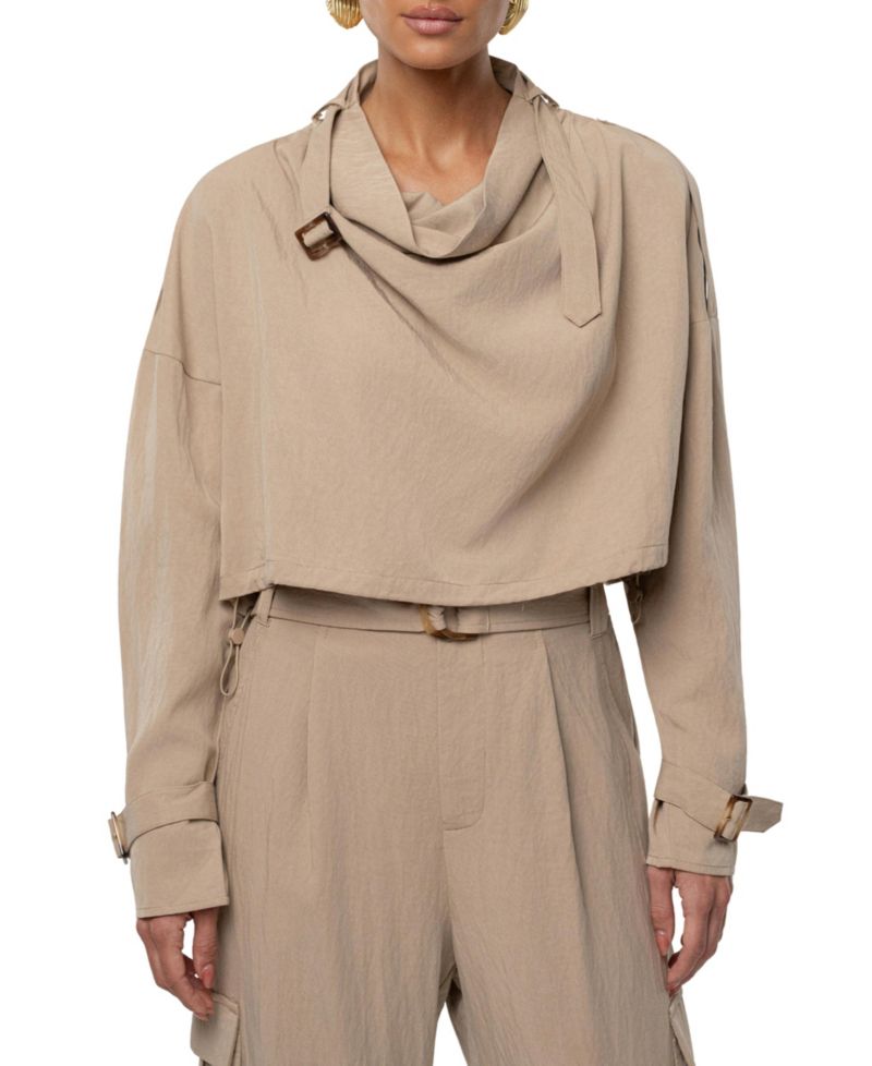 Women's Wanderlust 3/4-Sleeve Cowl Neck Cropped Top
