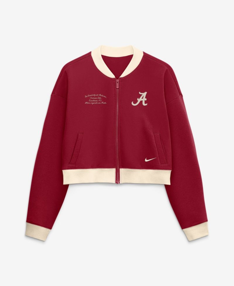 Women's Alabama Crimson Tide Full-Zip Oversized Fleece Cropped Bomber Jacket
