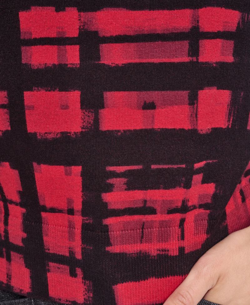 Women's Plaid Elbow-Sleeve Pullover Sweater