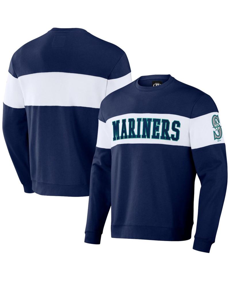 Men's Darius Rucker Collection by Navy Seattle Mariners Stripe Pullover Sweatshirt