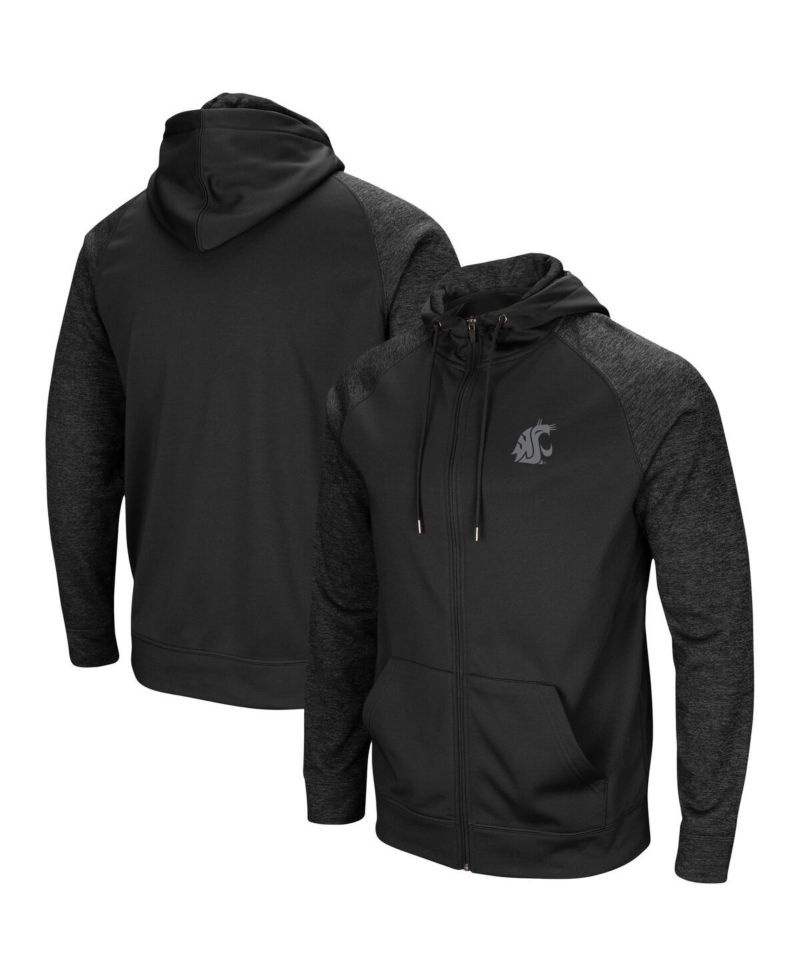 Men's Black Washington State Cougars Blackout 3.0 Tonal Raglan Full-Zip Hoodie