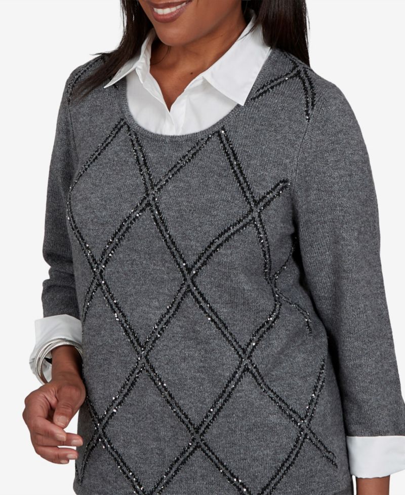 Petite Scoop Neck 3/4-Sleeve Embellished Pullover Sweater