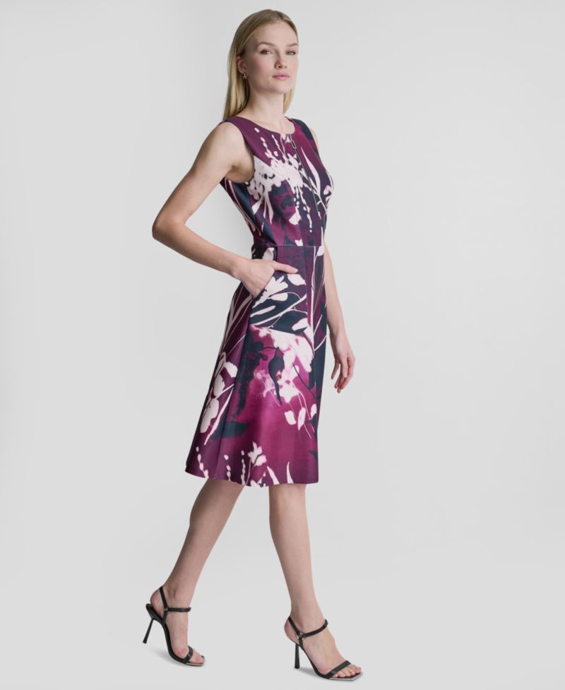 Women's Sleeveless Crewneck A-Line Midi Dress
