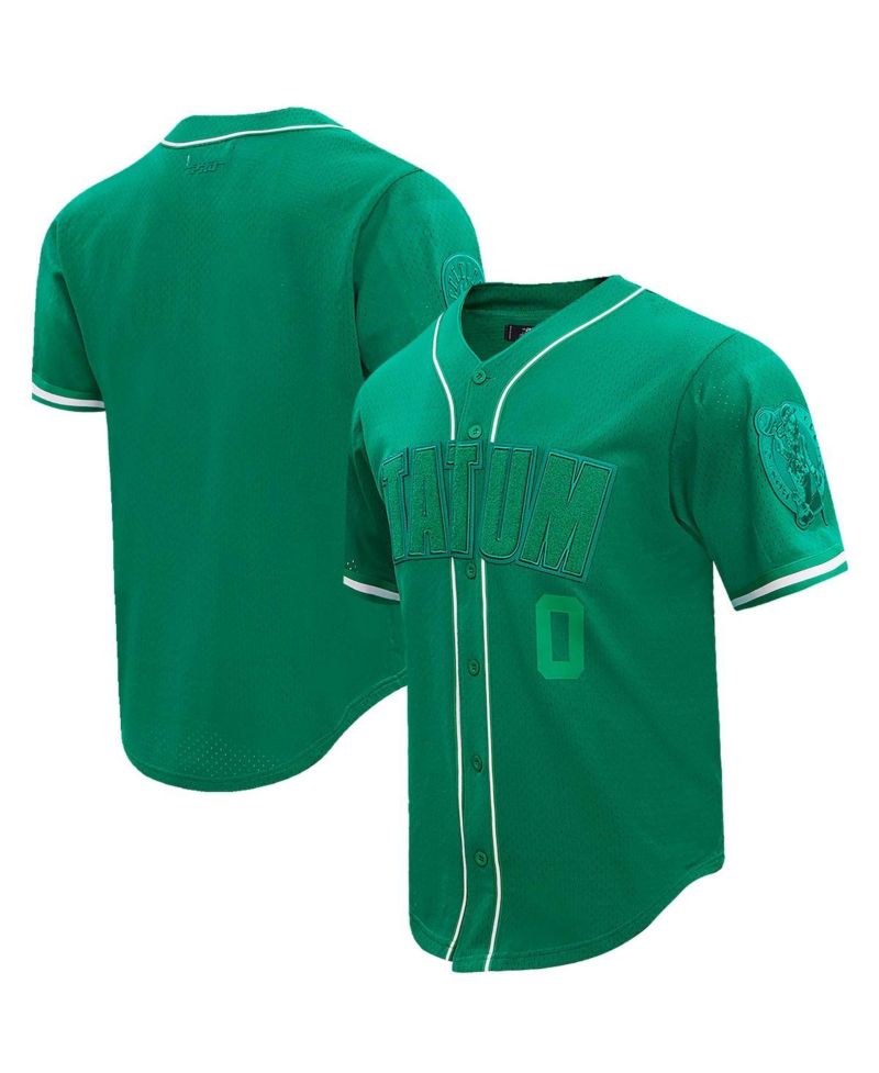 Men's Jayson Tatum Kelly Green Boston Celtics Triple Tonal Mesh Button-Up Top