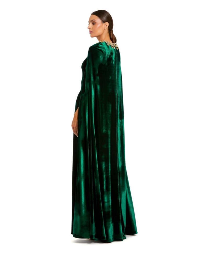 Women's Embellished Velvet Cape Gown