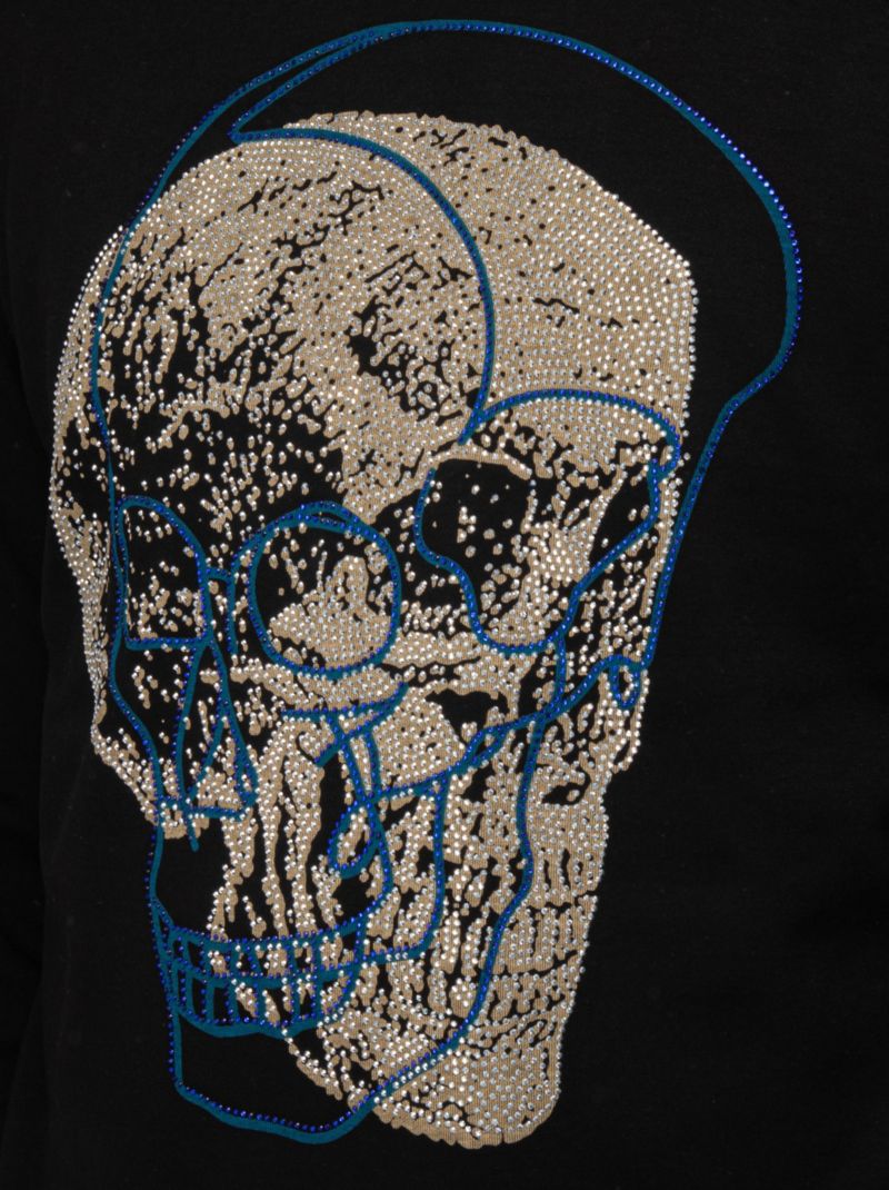 Men's Rinestone Embellished Skull Pullover Hoodie