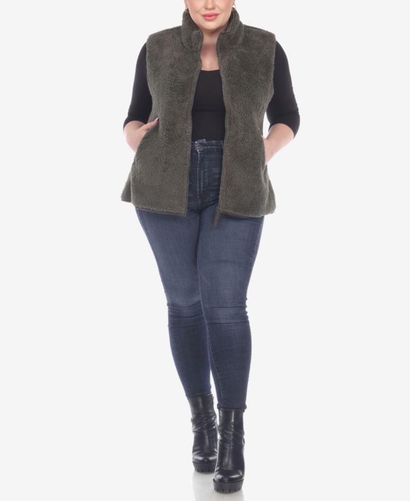 Plus Size Women's Zip Up Sherpa Vest Jacket